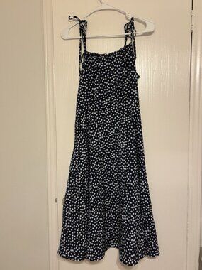 SheIn Navy Floral Long A-Line Dress Sleeveless Tie Strap Square Neck XS